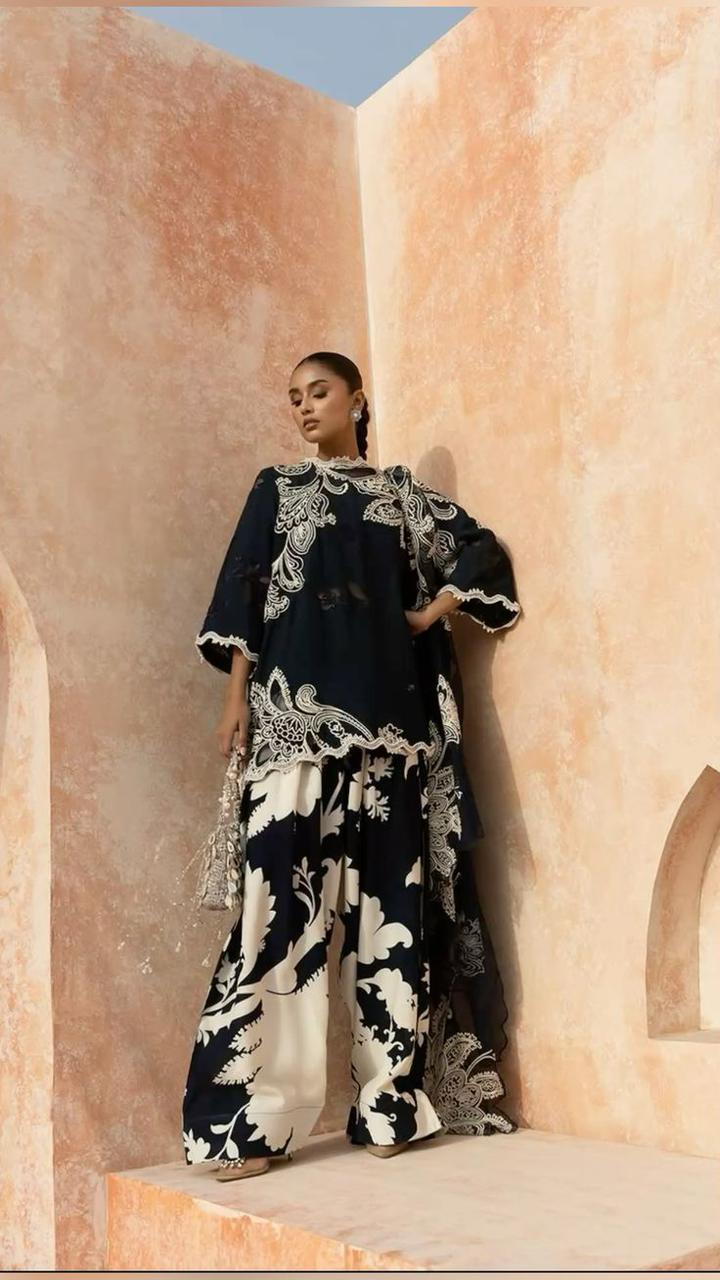 3pc fully embroidered suit with farashi shalwar with chiffon duppta