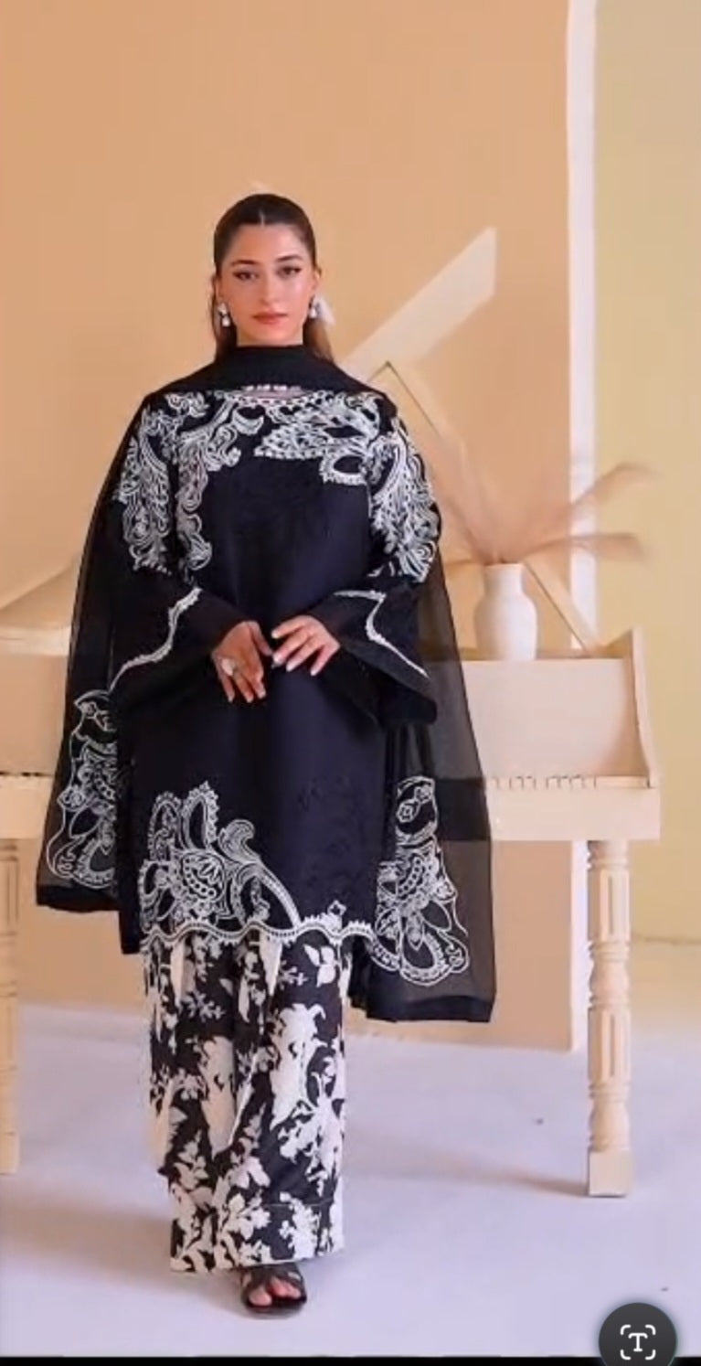 3pc fully embroidered suit with farashi shalwar with chiffon duppta