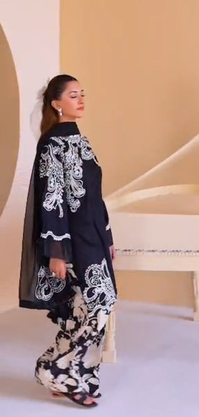 3pc fully embroidered suit with farashi shalwar with chiffon duppta